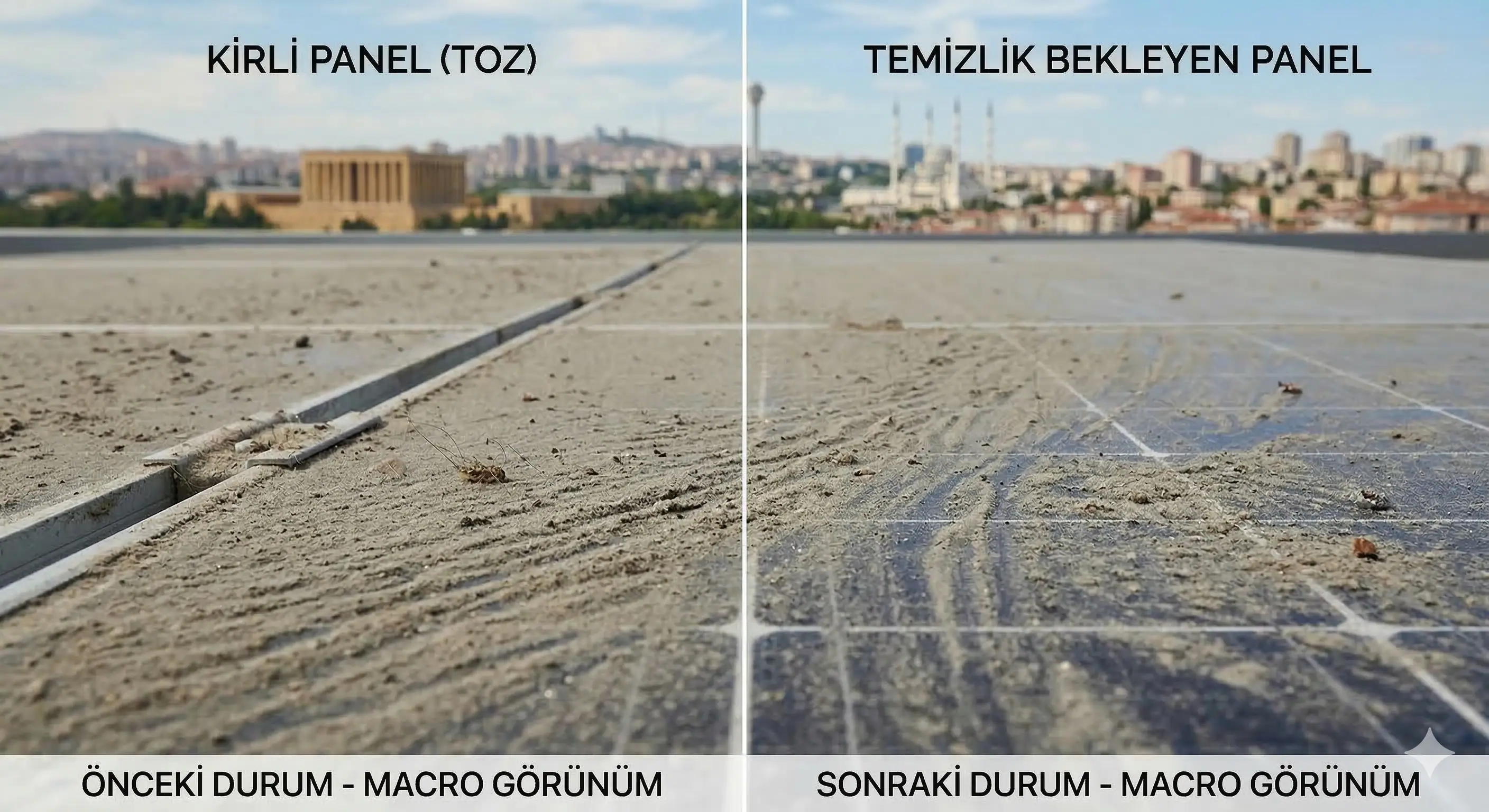 Ankara'da tozlu güneş paneli yakın çekim